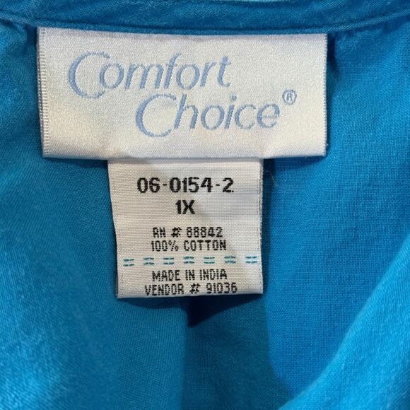 Comfort Choice Mumu House Dress SZ 1X Womens Blue Embroidered Floral 100% Cotton - Picture 7 of 9